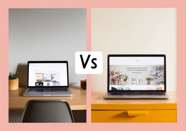 Wie hilft Webdesign den Unternehmen. Bild zweier Computer mit guter und schlechter Website.